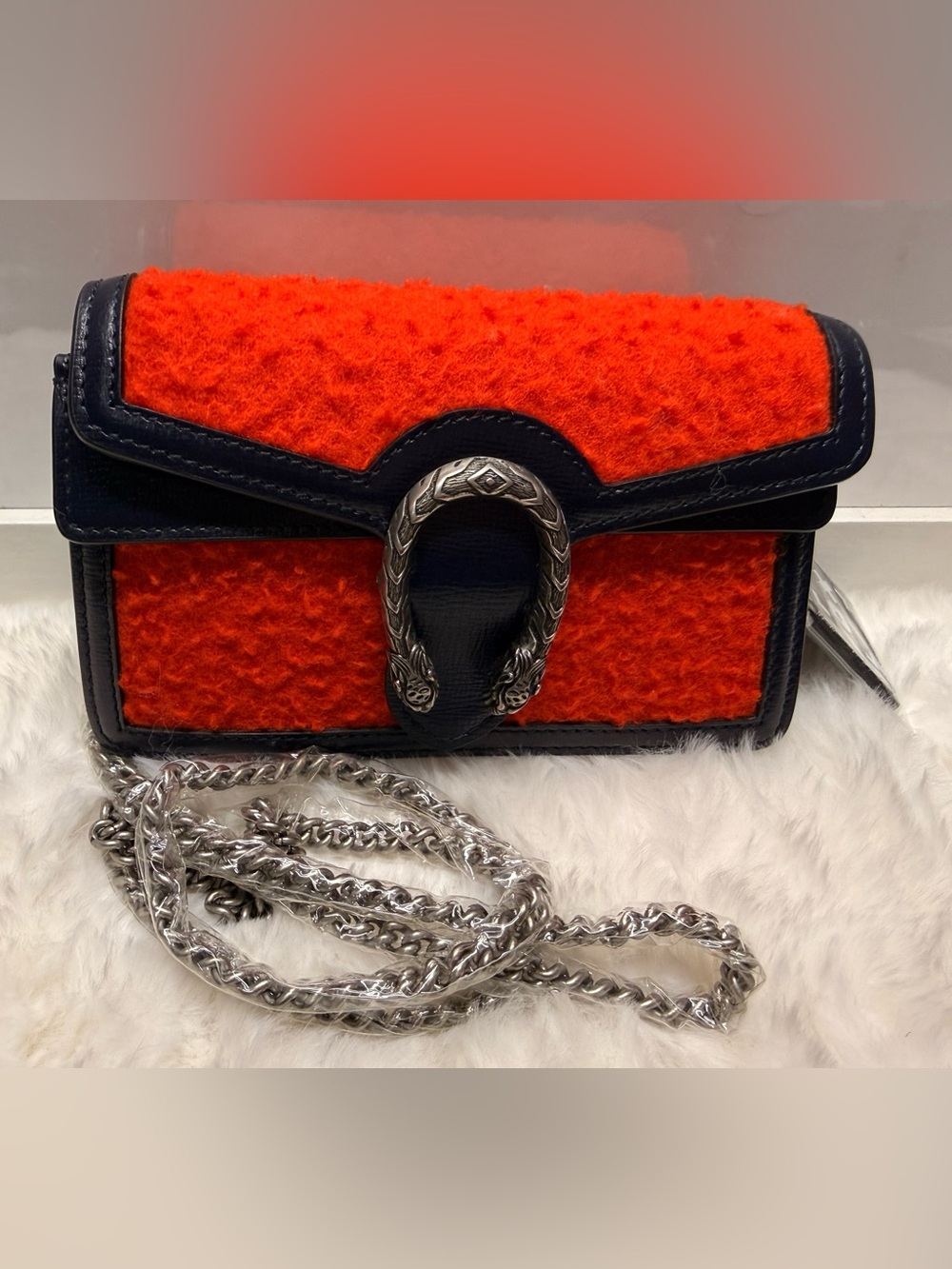 GUCCI-476432 2067 Red Tweed Dionysus Mini Shoulder Bag